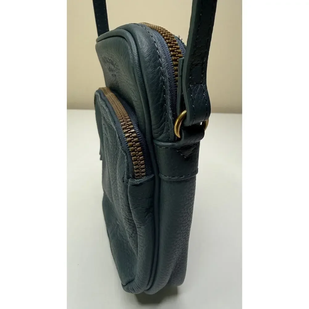 American Leather Co. Cleveland Mini Crossbody Dark Teal Pebbled Leather Zip Bag